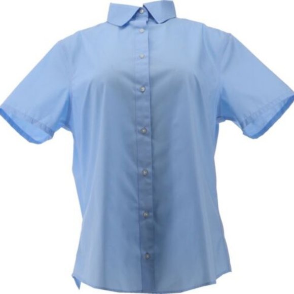 NWT LANDS' END UNIFORM SHORT SLEEVE WOVEN BROADCLOTH TOP LIGHT SEA BLUE 16 - Picture 1 of 10
